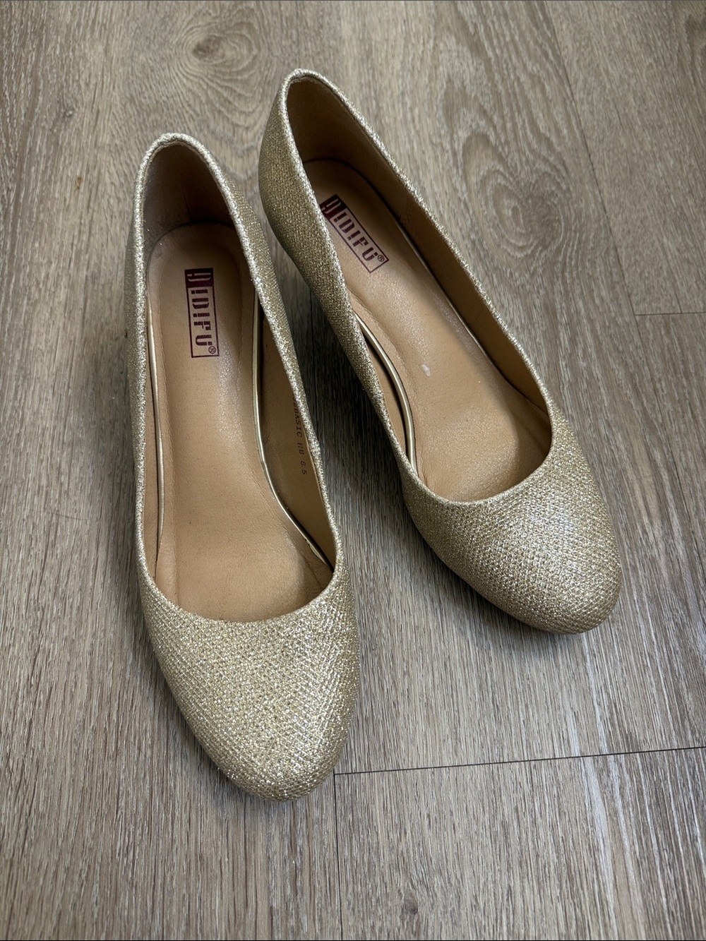 Gold Sparkle Rounded-Toe Heels
